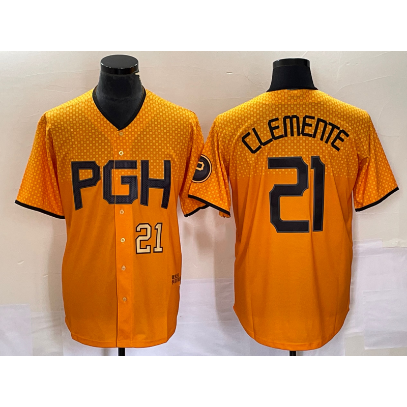 Pittsburgh Pirates #21 Roberto Clemente Number Gold Jereymy 2023 City Connect Stitched Jersey