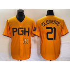 Pittsburgh Pirates #21 Roberto Clemente Number Gold Jereymy 2023 City Connect Stitched Jersey