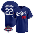 Los Angeles Dodgers #22 Clayton Kershaw Royal Jereymy 2024 World Series Champions Alternate Limited Stitched Jersey