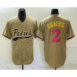 San Diego Padres #2 Xander Bogaerts Number Tan Jereymy Pinstripe 2023 City Connect Cool Base Stitched Jersey