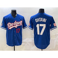 Los Angeles Dodgers #17 Shohei Ohtani Royal Jereymy With American Flag Patch Limited Stitched Jersey