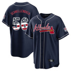 Atlanta Braves #56 Spencer Schwellenbach Player Navy Jereymy USA 250 Fourth Of July Limited Home Game Stitched Jerseys