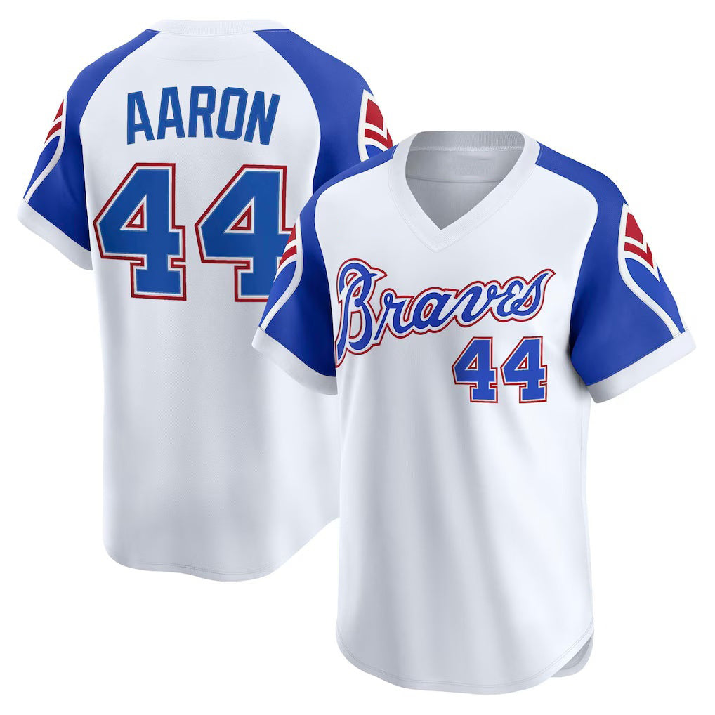 Atlanta Braves #44 Hank Aaron White Jereymy Throwback Cooperstown Collection Limited Jersey