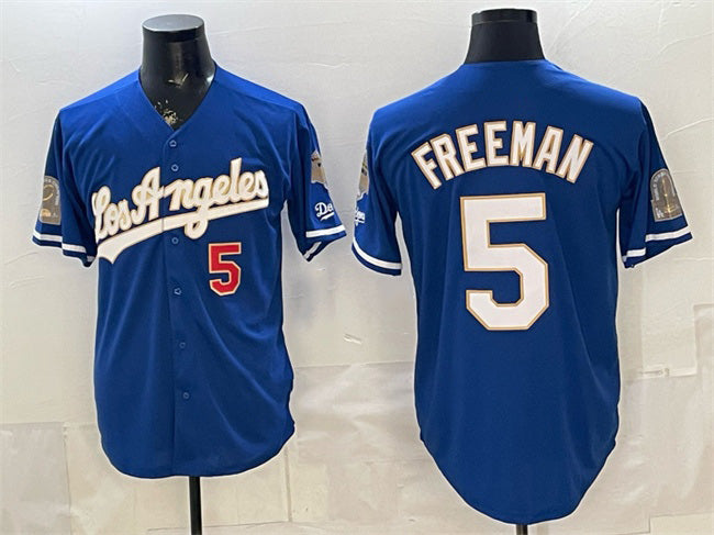 Los Angeles Dodgers #5 Freddie Freeman Royal Jereymy 2026 Gold Collection 9x & B2B Champs Patch Stitched Jersey