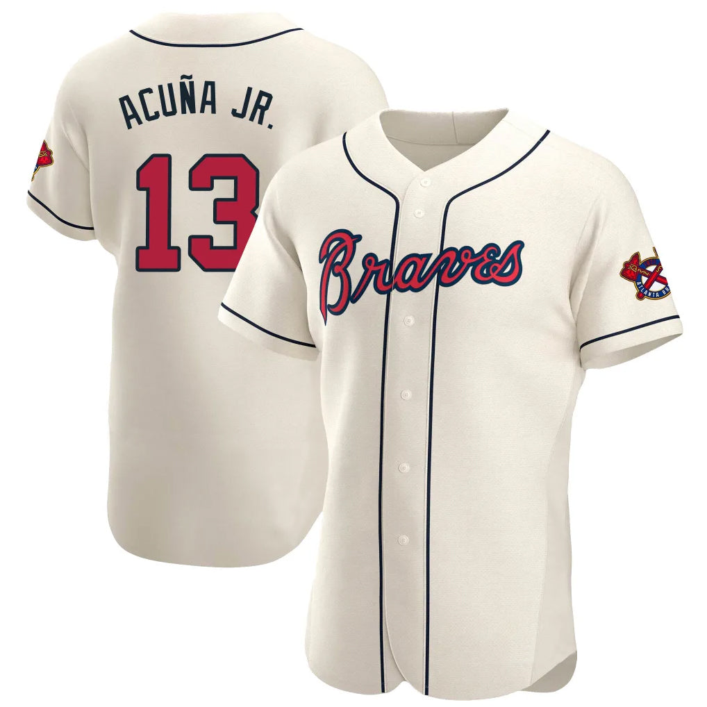 Atlanta Braves #13 Ronald Acuna Jr Player Cream Jereymy Limited Elite Home Game Stitched Jerseys