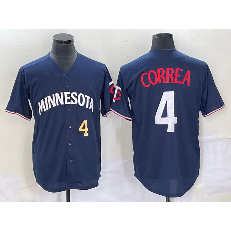 Minnesota Twins #4 Carlos Correa Number 2023 Navy Blue Jereymy Cool Base Stitched Jersey