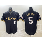 Texas Rangers #5 Corey Seager Number Black Gold Jereymy Cool Base Stitched Jersey