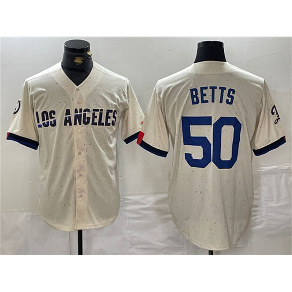 Los Angeles Dodgers #50 Mookie Betts Cream Jereymy Stitched Jersey