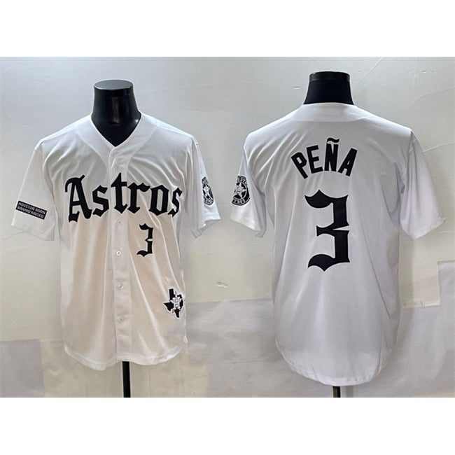 Houston Astros #3 Jeremy Pena White Jereymy Gothic 'Houston Born Barrio Raised' Limited Stitched Jersey