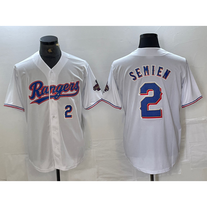 Texas Rangers #2 Marcus Semien Number White Jereymy 2023 World Series Champions Cool Base Jersey 2